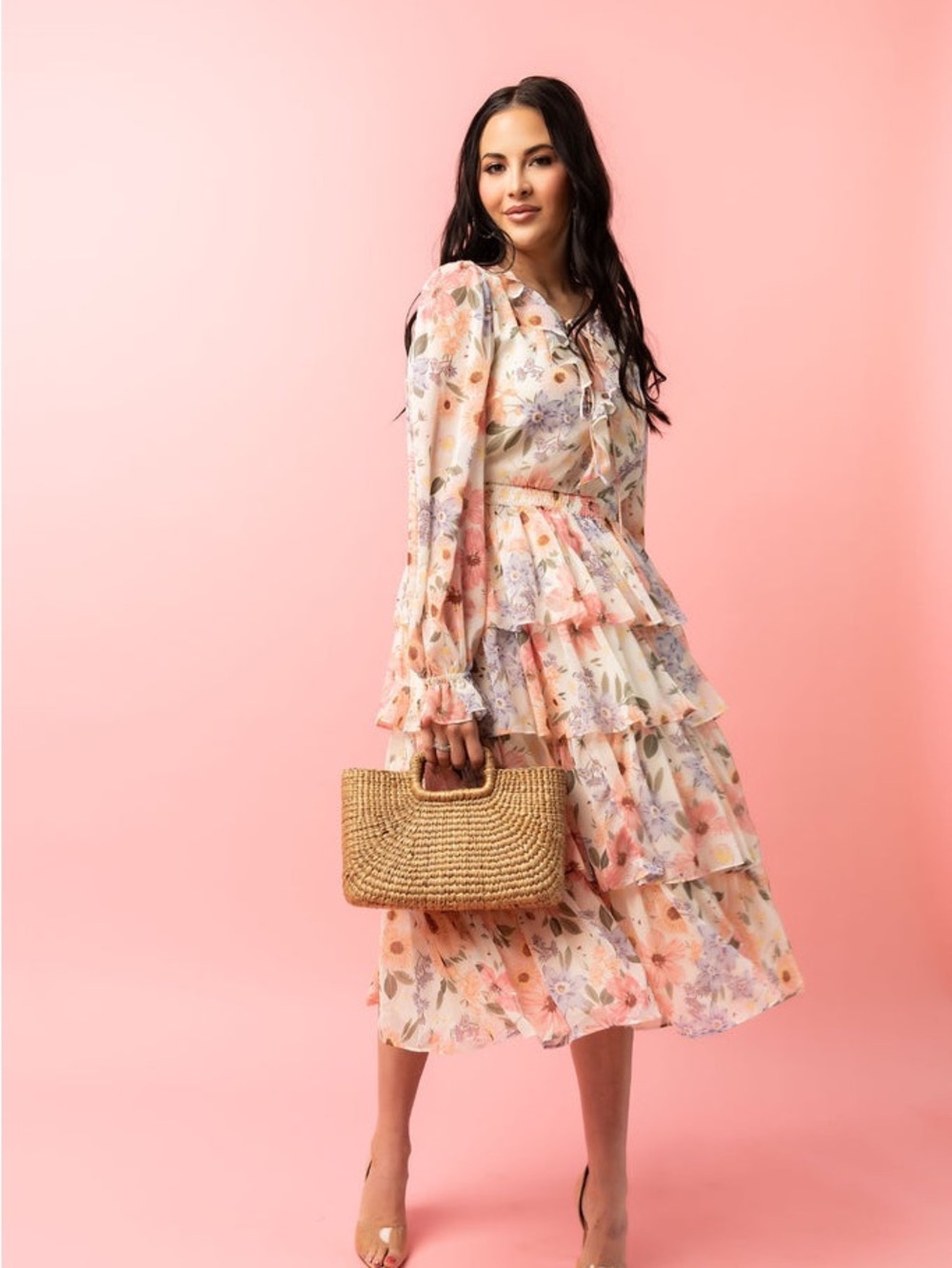NWT Rachel Parcell Floral Tiered Midi Dress Women’s Size M Romantic Boho